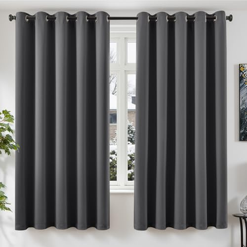 TOPICK Bedroom Blackout Curtains with Eyelets 66 x 72 Inch, 2 Panels Soft Thermal Insulated Darkening Window Treatments for Living Room, Soundproof Grey Curtains & Drapes