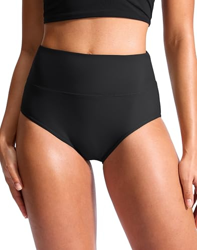G Gradual Women's High Waisted Bikini Bottoms Tummy Control Swim Bottom Full Coverage Bathing Suit Swimsuit Bottoms for Women(Black,M)