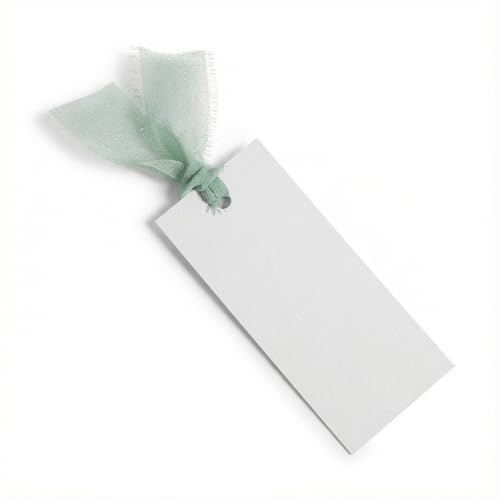 50Pcs Elegant Name Cards for Table Setting with Chiffon Ribbon, 3.54 * 1.6 Inch Thick Table Name Cards, Hanging Gift Tags for Wedding Dinner Banquet Party Tables Setting Supplies(Green)