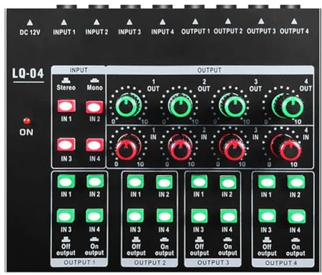 Ounfhtrttk -LQ04 Mezclador de 4 Canales Amplificador de Auriculares de 4 Canales Mezclador de Tarjeta de Sonido Interfaz de Grabación con Mezclador de DJ Enchufe de Audio UE