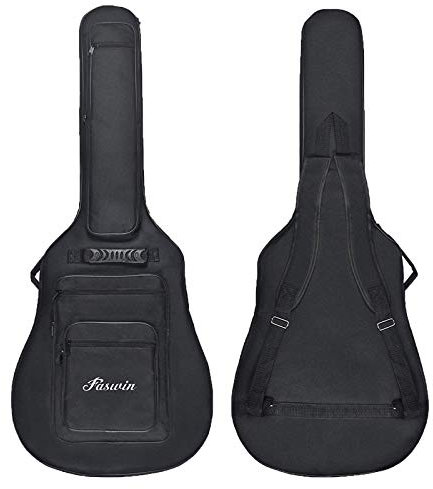 Faswin 41 Zoll Gitarrentasche Gig Bag Gitarre Tasche mit 6 Taschen Plektren Gitarrenstrap (Schwarz)
