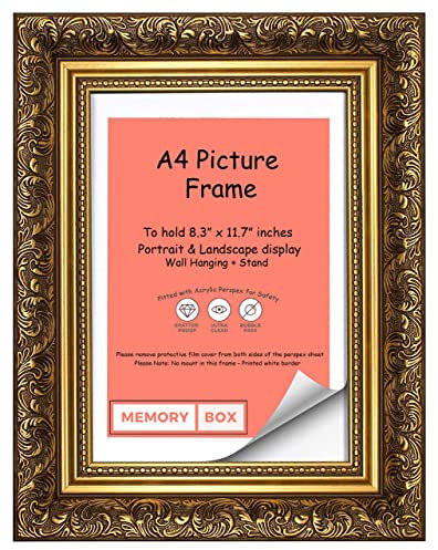 Memory Box French Baroque Style Ornate swept Antique style Picture/Photo/Poster frame - (21.0 x 29.7cm) Gold A4 - FBA - FR-Baroque-Gld-A4
