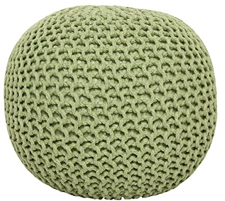 REDEARTH · Round Pouf Foot Stool Ottoman - Cotton Knitted Cord Boho Pouffe - Cable Poof Filled Footrest Stuffed for Living Room - Nursery - Bedroom - Patio - Lounge (19.5x19.5x14) - Kiwi