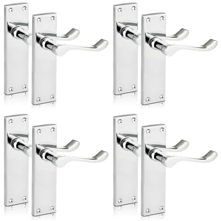 XFORT Polished Chrome Lever Latch Door Handle - Victorian Scroll Door Handle Sets - Internal Door Handles, 4 Pairs