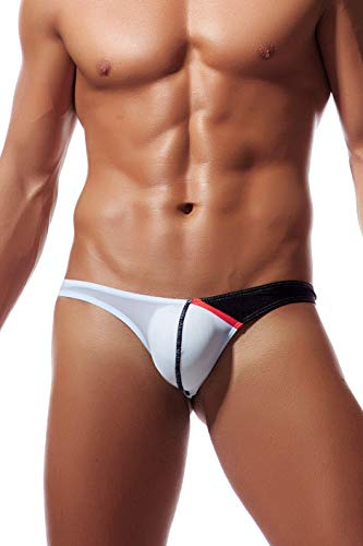 Newsywell Hombre Seda de Hielo Tanga Elastane Hilo Mini Cintura Baja Bikini Bordado Transpirable Elastica Slip Ropa Interior Bragas Azul Claro Medium