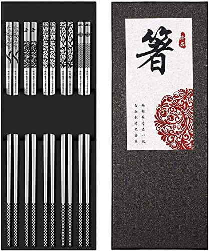 DYBOHF 5 Paia Bacchette Acciaio Inossidabile, Alta Giapponese qualità Lusso, Bacchette sushiriutilizzabile Ecologico e Sicuro Set Regalo (Bacchette cinesi)