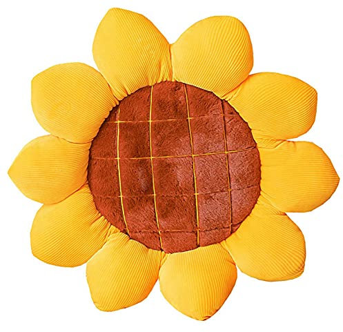 Aodafei Gelbe Sonnenblumen Kissen,Kissen Blumenform Sitzkissen Kinder,Sonnenblumen Boden Kissen Plüsch,Sonnen Kissen Blumenform Rund Für Kinderzimmer Sitzkissen Stuhl,Φ70 cm