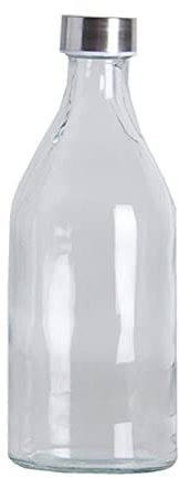 Acan Tradineur - Botella de vidrio de 1 litro, tapón de acero, agua fría o caliente, bebidas, té helado, limonada, frigorífico, camping, 25,5 x 9,5 cm