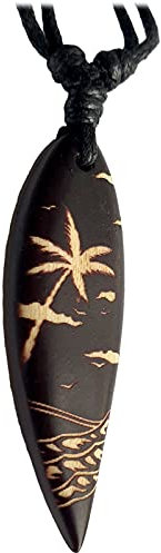 viva-adorno Halskette Surfbrett Holzanhänger graviert Baumwollband Surfer Kette Länge verstellbar HK30g, D1 Palme