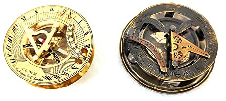 Cadran solaire en cuivre poli doré antique - Taille : 5,2 cm - Fabriqué en laiton