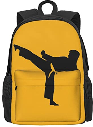 AABSTBFM Karate-Highkick-Icon Laptop-Rucksack für Damen und Herren, Reiserucksack, Sporttasche, Schultaschen für Kinder, Mädchen, Jungen, Schwarz, Schwarz , One size