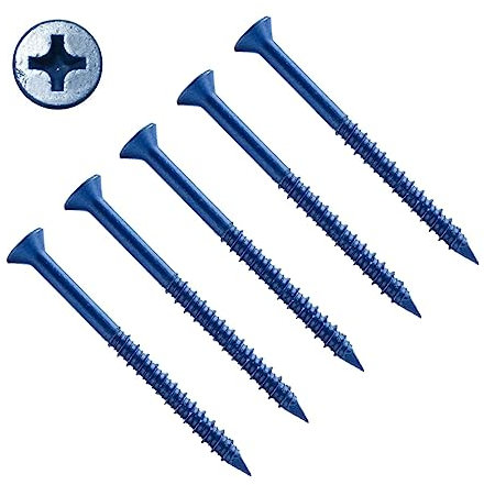 TERF® Viti per calcestruzzo per muratura, 4,8 mm x 100 mm, a testa svasata piatta Philip Drive, finitura blu, anti corrosione, 4,8 mm x 100 mm, per ancoraggio, muratura, blocchi di cemento, confezione