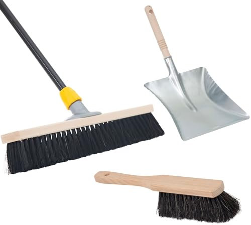 Novaliv Kehrset Rosshaarmischung I Kehrschaufel Metall Handbesen I Hofbesen 60 cm Teleskopstiel weiche Borsten Handkehrset Kehrblech Kehrgarnitur