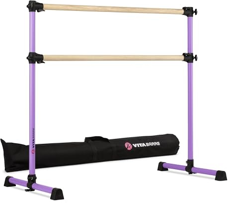 VITA Barre Portable Freestanding Double Ballet Barre, Prodigy, 4 Ft Bars, Purple, Wood, with Bag | Adjustable Height, USA Made, Home or Gym Exercise Equipment for Kids & Adults | Dance, Fitness