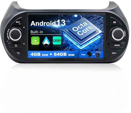 SXAUTO Android 14 IPS Autoradio Per Fiat Fiorino/Qubo/Citroën Nemo/Peugeot Bipper - 4G+64G - Senza fili Carplay & Android Auto - LED Camera + MIC - DAB Fast-boot Volante 360-CAM AHD - 2 Din 7 Pollici