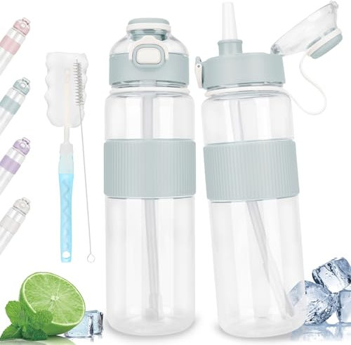 ADVIGO Trinkflasche 1L mit Strohhalm, Auslaufsicher Wasserflasche 1l mit Aufklebe, Sport Trinkflasche 1 Liter BPA Frei, Wasserflasche für Schule Arbeit Fitness Reisen Fahrrad Camping (Blau)