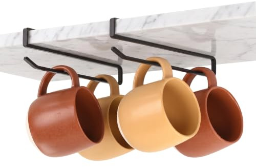 Porte-Tasses à Suspendre Sous Meuble - Lot De 2 | Crochets De Suspension Robustes En Acier | Rangement Gain De Place Pour Tasses Et Mugs | Installation Sans Perçage