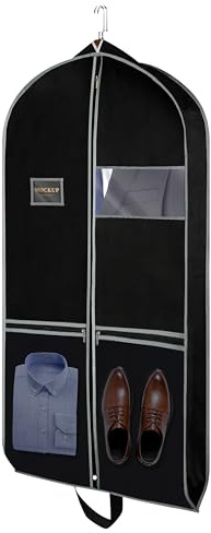TaoQ C Negro Fundas Ropa, 110 x 60 cm Bolsa de Almacenamiento de Traje Protector de la Cubierta del Traje con 2 Bolsillos Grandes para Ropa Camisas Abrigos Vestidos Trajes