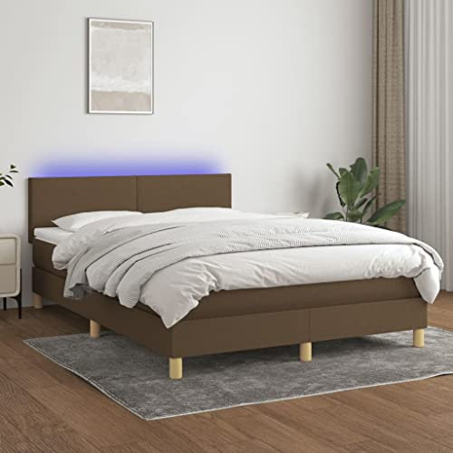 Homgoday Boxspringbett Matratze und LED Dunkelbraun 140 x 200 cm Stoff, Möbel Bett Bettrahmen, Bettrahmen, Rahmen für Wohnzimmer Schlafzimmer