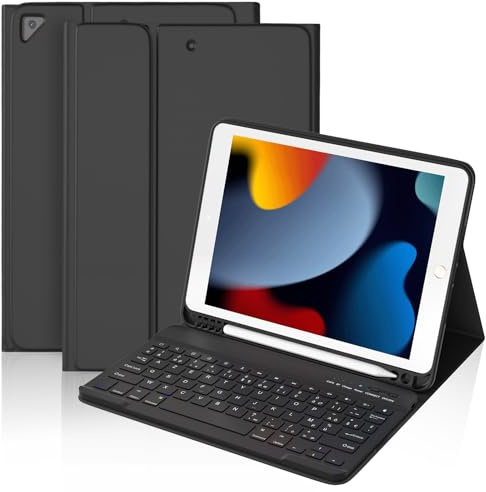 BQSS Clavier Coque pour iPad 10.2 9th 2021/8th 2020/7th 2019/Pro 10.5/Air 3, AZERTY Français Amovible Clavier Bluetooth sans Fil Etui, avec Stylet-Fente(Crayon Non Inclus)