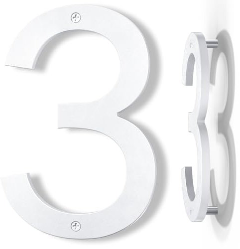 Yafimea Número de casa exterior 20 cm blanco, Número grande para pared o valla con diseño moderno y efecto flotante 3D, plástico ABS resistente al clima (3)