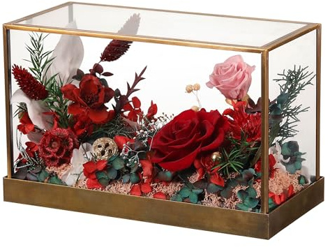 Valentines Day Flowers Roses Gifts for Women,Forever Real Preserved Rose in Glass Dome,Valentines Day Red Roses Gifts for Her Wife Women Girlfriend Best Friend.