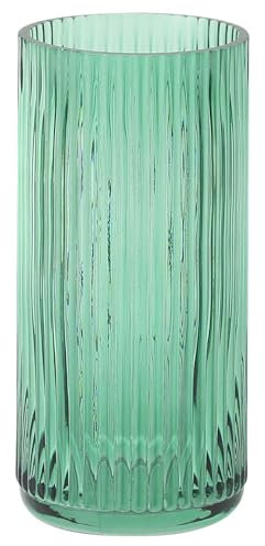 KAYLETIN Jarrón de vidrio acanalado, jarrones de vidrio verde para flores, jarrones de flores para ramo, jarrón acanalado moderno para dormitorio, sala de estar, oficina, estante, 20 cm