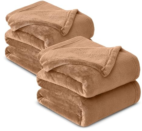 Hafaa Fleece Blanket King Size for Bed - Fluffy Throws for Sofas Couch 2 Pack - 400 GSM Soft Cosy Extra Large Warm Throw Blankets for Adults, Camel, 230x270cm