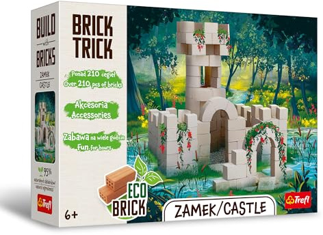 Trefl – Brick Trick: Castillo/Castle - Construye con Ladrillos, Bloques Eco de ladrillo Real, 210 Ladrillos, Reutilizables, Juego Creativo para niñas y niños a Partir de 6 años