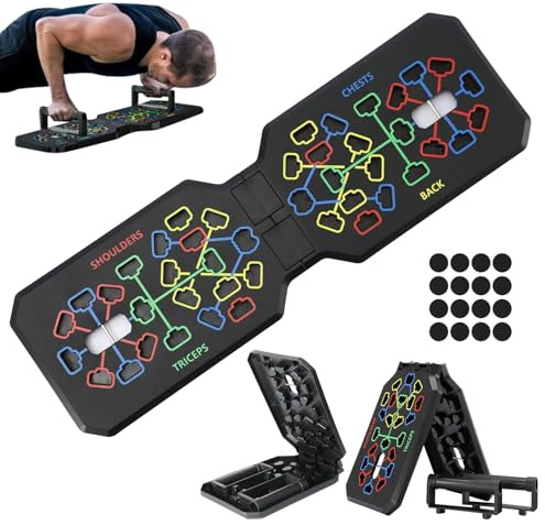 LEKEFETO Planche de pompes avec poignées d'entraînement 24 en 1 | Planche push-up | Pliable et antidérapante (matériau ABS) | Entraînement à domicile | Charge maximale 150 kg + guide musculaire pour