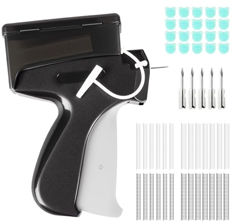 ilauke Étiqueteuse Pistolet Vêtement, Fixation Rapide des Vêtements avec 5 Aiguilles + 3000 Aiguilles en Plastique + Bouton, Noir Etiqueteuse Prix Pistolet à Étiquettes Micro Stitchy pour Vêtements