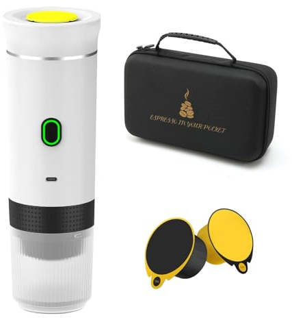 LASIEYO Macchina da caffè portatile, macchina da caffè elettrica con USB-C, 12 V, mini macchina da caffè da viaggio, compatibile con caffè macinato e capsula NS, per campeggio, viaggi, ufficio (con