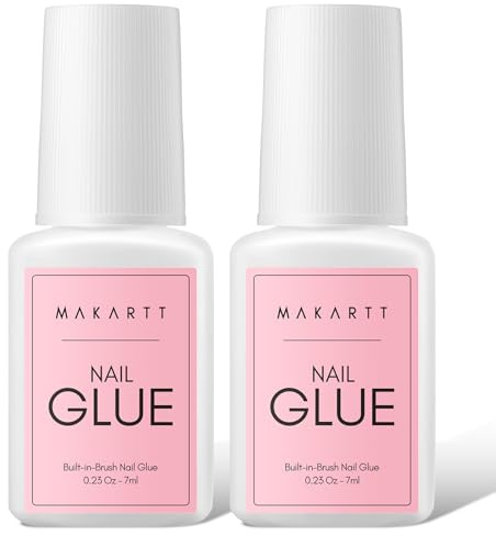 Makartt Extra Starker Nagelkleber Mit Pinsel, Kein UV-Licht Nötig, Schnelltrocknend in 5 Sekunden, 7 ml Nagelspitzen und Nagelreparaturen,Langlebiger,Hochhaftender Kleber fürKünstliche Nägel, 2 Stück
