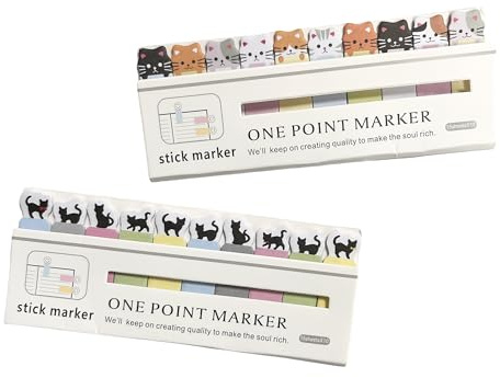 2-Pack Cat Theme Book Tabs, 150 Sheets Each, Cute Animal Sticky Notes for School, Office, Planner, Mini Page Markers Tabs Stationery, Self-Adhesive Sticky Notes Tabs for Books, Notebooks, Journals