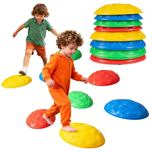 COSTWAY Kids Stepping Stones, Non-Slip Toddler Sensory Toys Promotes Balance & Coordination, Stackable Balance Stones Obstacle Course for Indoor Outdoor (8 Pcs)