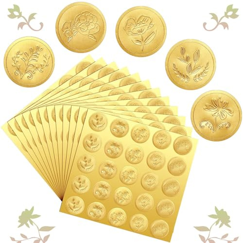 Merzio Gold Embossed Envelope Seal Stickers, Self-Adhesive Wax Seal Stickers for Wedding Invitations, 3.8cm Round Foil Stickers for Envelopes, Gift Packaging, Party Favours, Greeting Cards Decoration