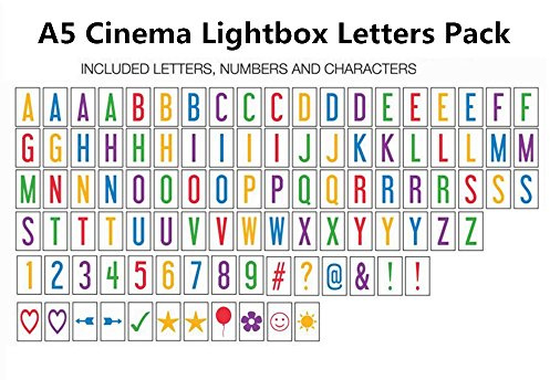 Lettres pour boîte lumineuse de cinéma format A5 - Noir, coloré et avec des émoticônes