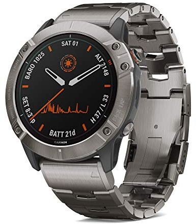 Garmin Fenix 6X Pro Solar, Premium Multisport GPS Watch with Solar Charging Capabilities, Features Mapping, Music, Grade-Adjusted Pace Guidance and Pulse Ox Sensors, Titanium