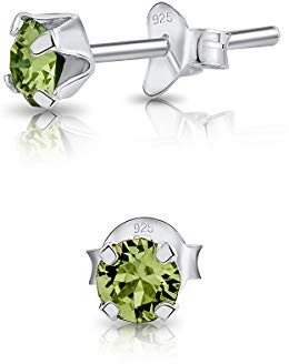 DTPsilver - Winzige Ohrringe 925 Sterling Silber mit Kristallen von Swarovski® Elements Runde Sehr kleine Ohrstecker - Durchmesser 4 mm - Farbe : Peridot