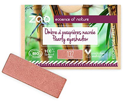 ZAO essence of nature - Lidschatten-Nachfüllpack, rechteckig, Perlmutt 132, pfirsichrosa, 1,3 g