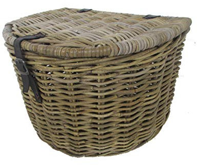 Baule in giunco intrecciato 51x41x36 cm con cinghie in similpelle – Contenitore porta biancheria, coperte e giochi – Cesta decorativa per arredo casa, stile naturale e shabby chic