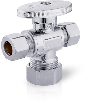 EFIELD 1/4 Turn Dual Compression Outlet Angle Stop Valve,1/2 NOM (5/8 OD) x (3/8 inch x 3/8 inch) Chrome,(VALVE123)