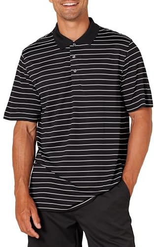 Amazon Essentials Polo de Golf, Secado Rápido Que Absorbe la Humedad, Manga Corta Hombre, Antracita Rayas de Polo, M
