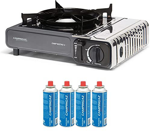 FYSHOP. PACK Campingaz Camp Bistro hornillo de Gas Individual, hornillo de Camping, Potencia 2200 W + 4 CARTUCHOS DE GAS CAMPINGAZ CP250