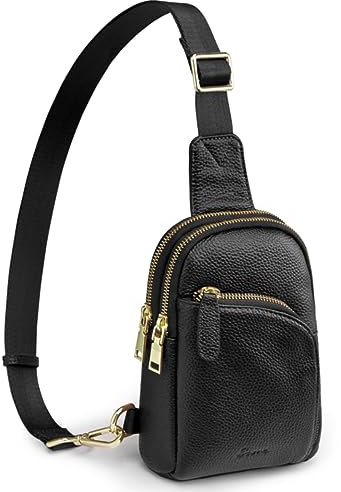 S-ZONE Damen Echtes Leder Brust Umhängetasche RFID-Blockierung Kleine Brusttasche Unisex Sling Bag Crossbody Bag Schultertasche für Outdoor Reisen Einkaufen Radfahren Wandern