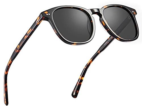 Carfia Vintage Lunettes de Soleil Polarisées Carrés pour Hommes UV Protection avec Monture en Acétate Confortable