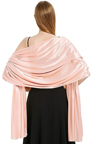 Vijamiy Etoles Femme Mariage Chales en Satin Echarpes Chic Longue Wrap Foulard Pashmina Elégante pour Fêtes Soirée Cérémonies Cocktail 200x70cm(Rose chair)