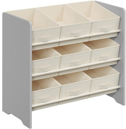 SONGMICS Étagère à Jouets pour Enfants, Étagère à Livres pour Enfants, 9 Boîtes de Rangement en Tissu Non-tissé, pour Chambre d’Enfant, Spacieuse, 29,5 x 62,5 x 60 cm, Gris Tourterelle GKR033G10