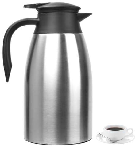 Thermal Coffee Carafe 70 oz / 2L Insulated Stainless Steel, Coffee Carafes Double Walled Vacuum Pot Flask - Hot Beverage Dispenser/Water, Tea - Keep 12/24 Hours Hot/Cold (Silver)