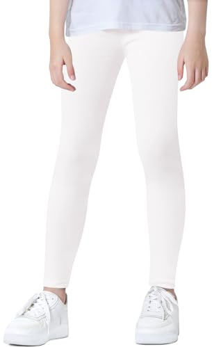 Domee Leggings Algodón Largo Deportivos Pantalones Elásticos Mallas Niña Blanco 5-6 Años (Tamaño de Etiqueta 120)